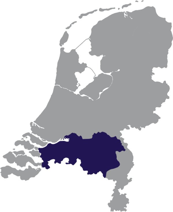 Landkaart Nederlands grijs met provincie Noord-Brabant donkerblauw op transparante achtergrond - 600 * 733 pixels
